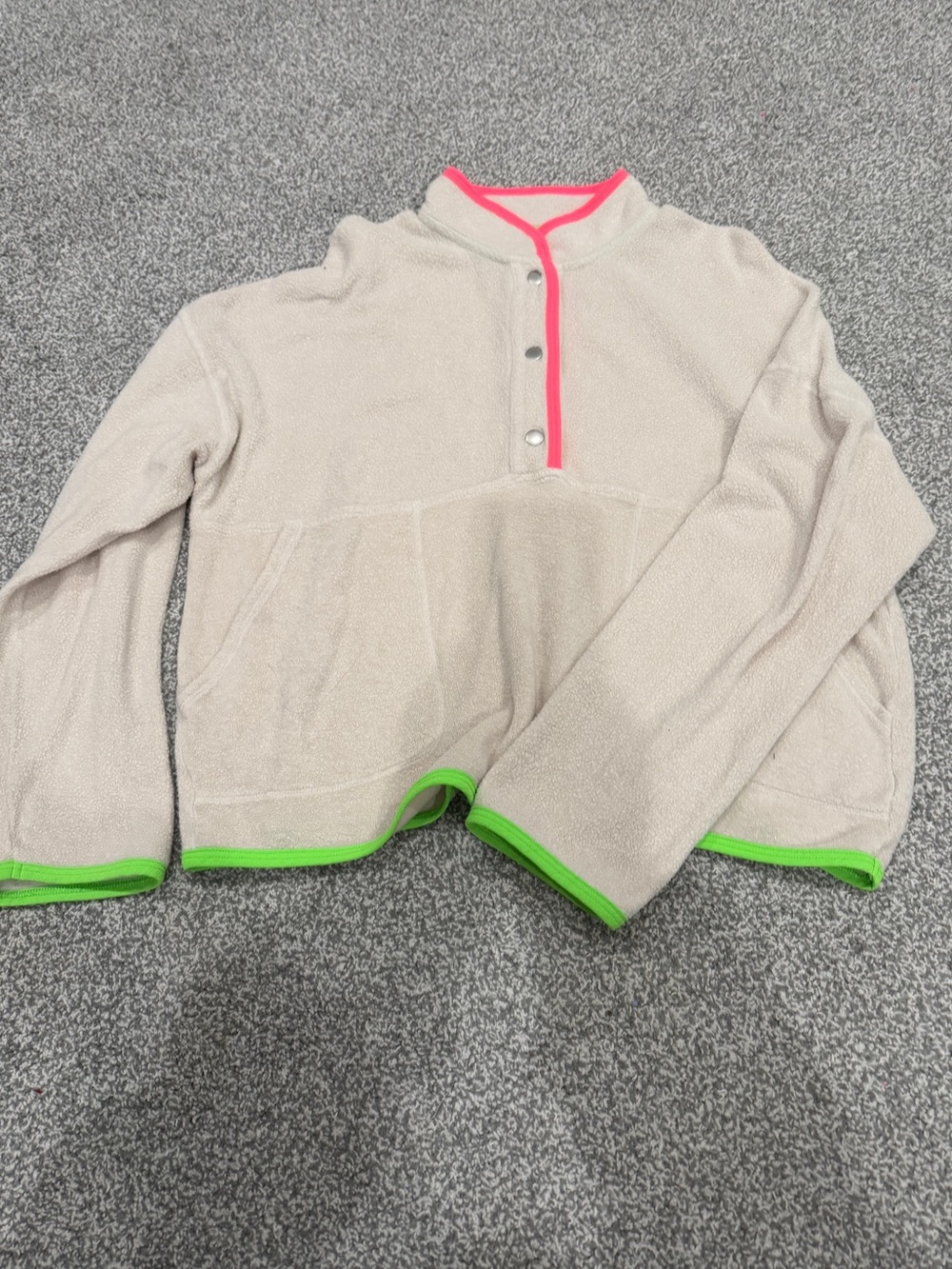 Sundry Cream Fleece Pullover with Pink and Green Trim